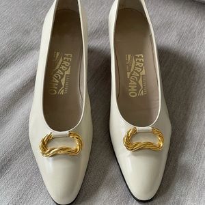 Salvatore Ferragamo Cream Low Heels